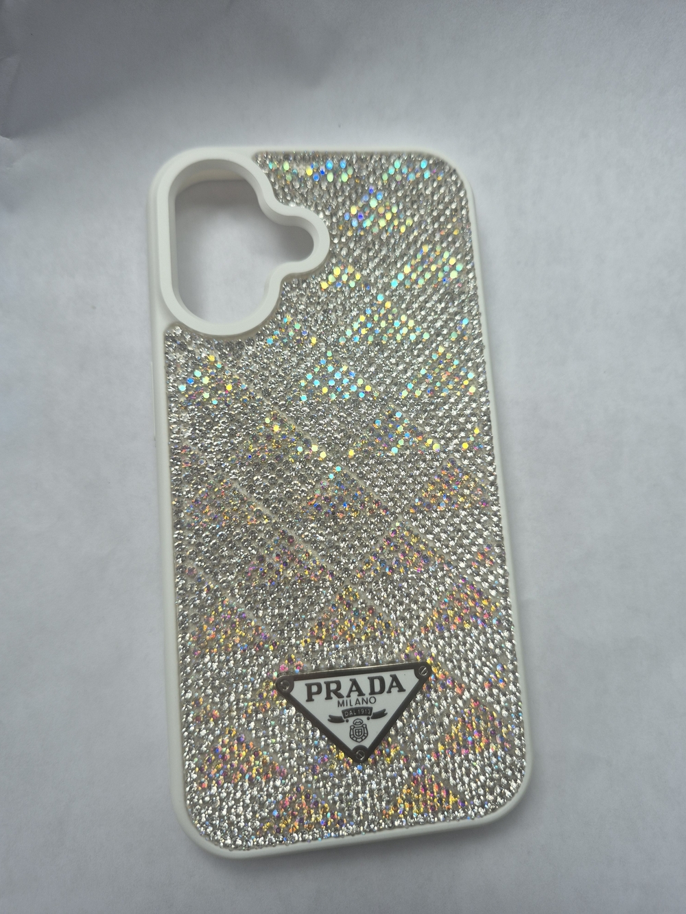 I Phone 16 Designer Silver Glitter Rhinestone Phone Case